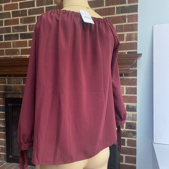 J.crew Off The Shoulder Peasant Boho Blouse Wine Red 3/4 Tie Sleeves Small Women - Picture 14 of 16